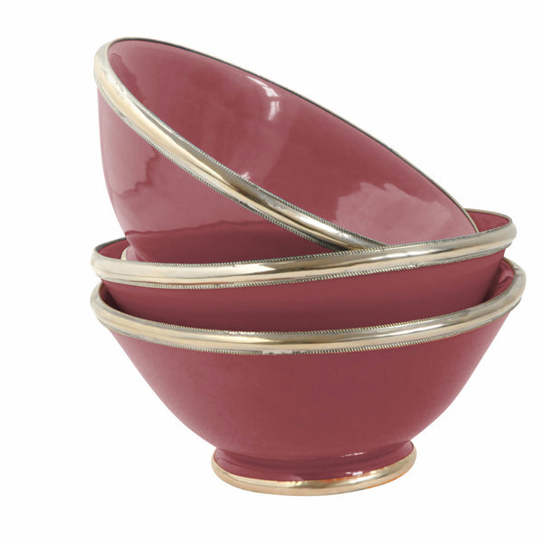 Ceramic Bowl w. Silver Trim, D16 cm, Bordeaux