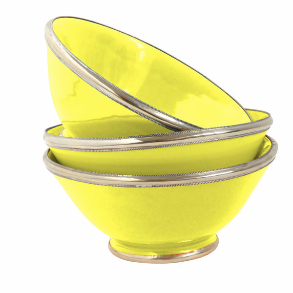 Ceramic Bowl w. Silver Trim, D16 cm, Lemon