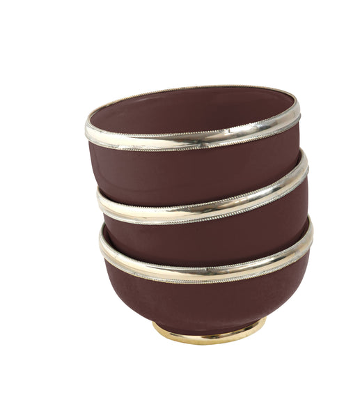 Ceramic Bowl w. Silver Trim, D10 cm, Chocolat