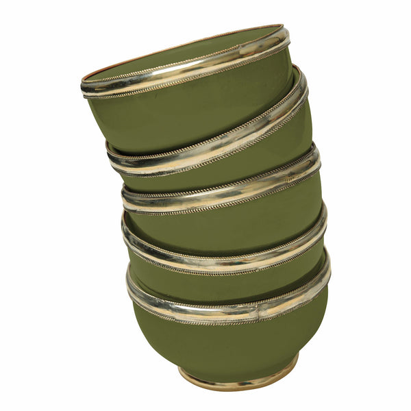 Ceramic Bowl w. Silver Trim, D8 cm, Olive Green