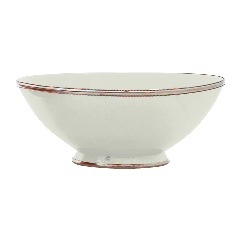 Ceramic Bowl w. Silver Trim, D30 cm, Light Grey