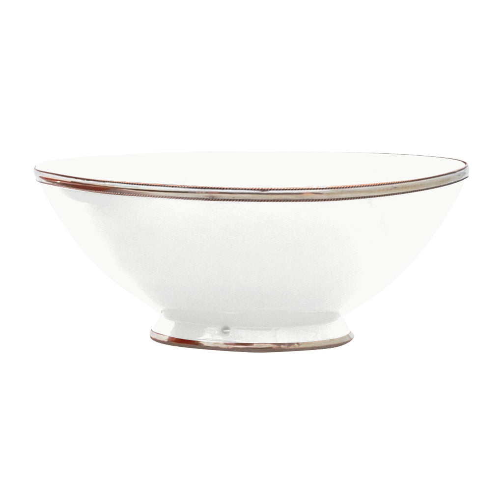 Ceramic Bowl w. Silver Trim, D30 cm, White