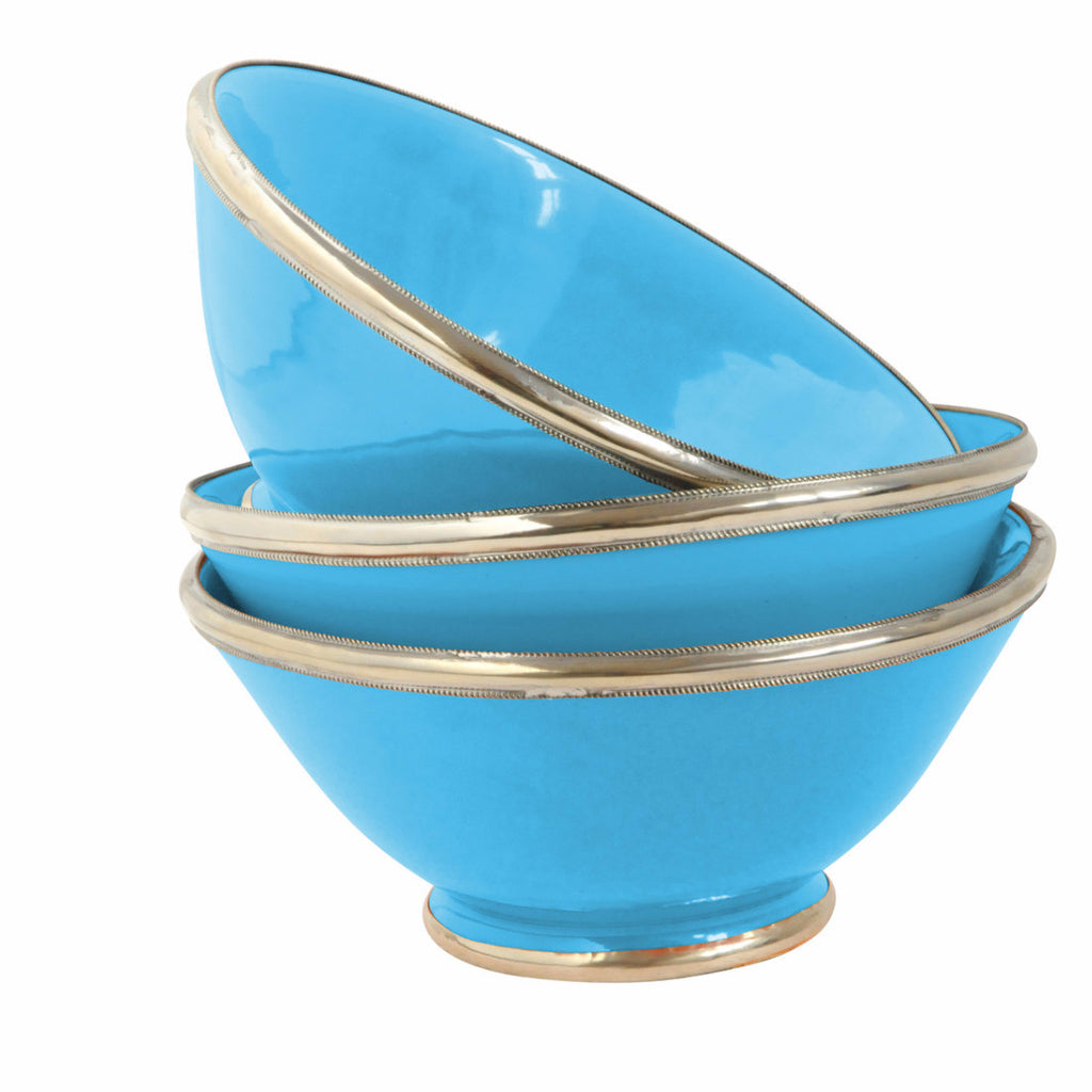 Ceramic Bowl w. Silver Trim, D16 cm, Aqua