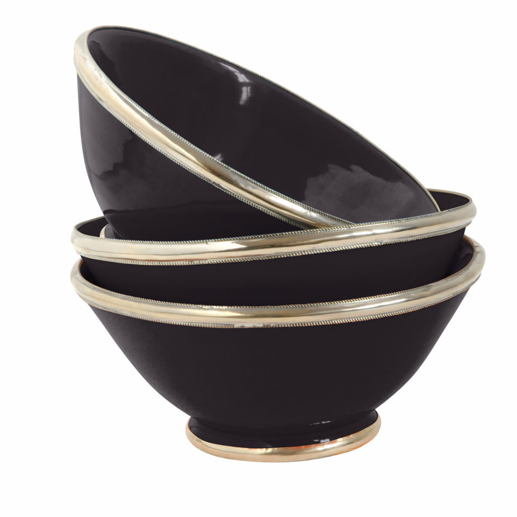 Ceramic Bowl w. Silver Trim, D16 cm, Black