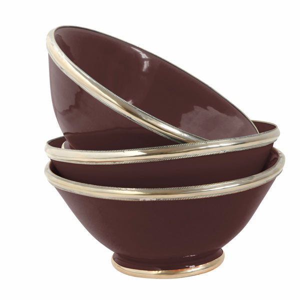 Ceramic Bowl w. Silver Trim, D16 cm, Chocolat