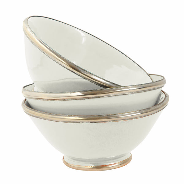 Ceramic Bowl w. Silver Trim, D16 cm, Light Grey