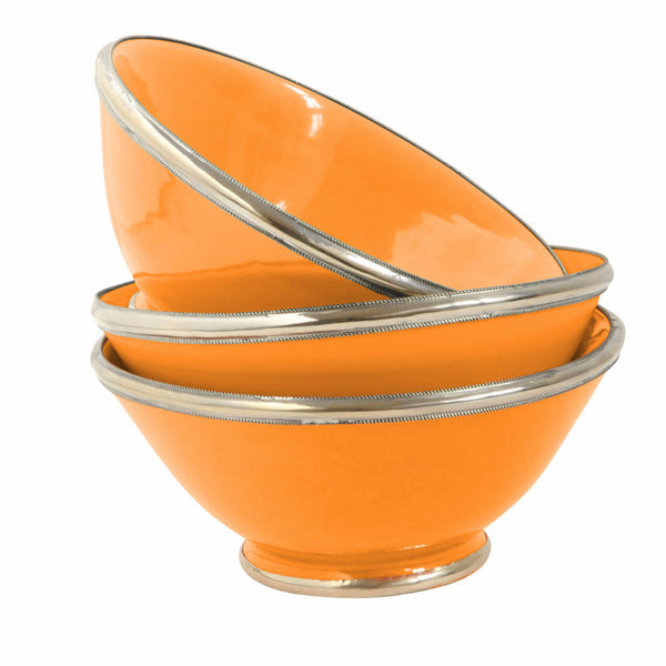 Ceramic Bowl w. Silver Trim, D16 cm, Orange