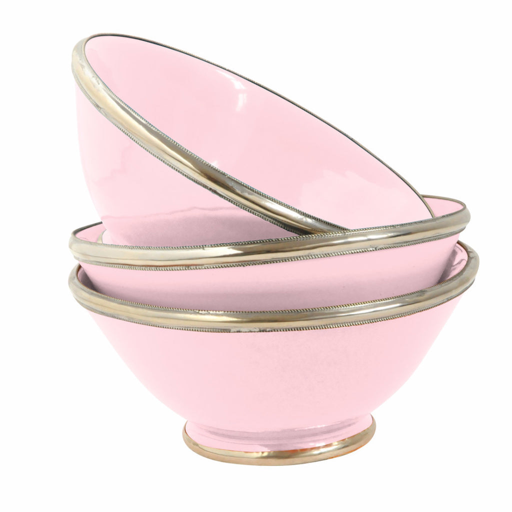 Ceramic Bowl w. Silver Trim, D16 cm, Pink