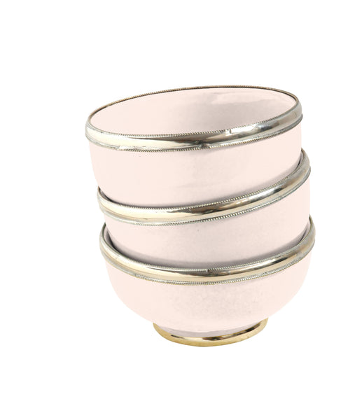 Ceramic Bowl w. Silver Trim, D10 cm, Champagne