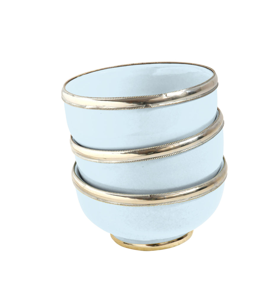 Ceramic Bowl w. Silver Trim, D10 cm, Light Blue