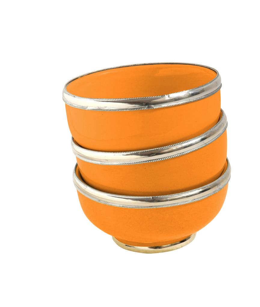 Ceramic Bowl w. Silver Trim, D10 cm, Orange