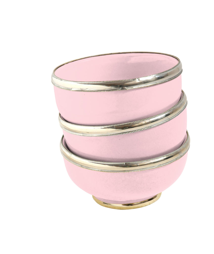 Ceramic Bowl w. Silver Trim, D10 cm, Pink