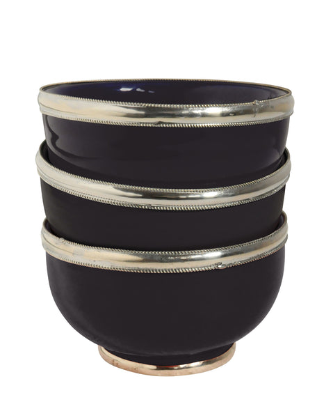 Ceramic Bowl w. Silver Trim, D12 cm, Black