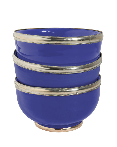 Ceramic Bowl w. Silver Trim, D12 cm, Cobalt Blue