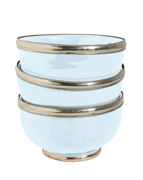 Ceramic Bowl w. Silver Trim, D12 cm, Light Blue
