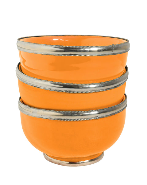 Ceramic Bowl w. Silver Trim, D12 cm, Orange