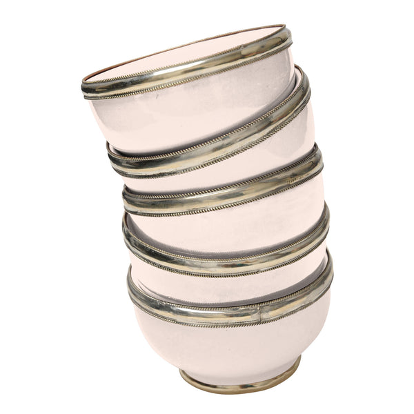Ceramic Bowl w. Silver Trim, D8 cm, Champagne