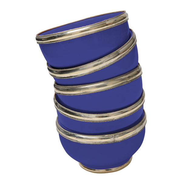 Ceramic Bowl w. Silver Trim, D8 cm, Cobalt Blue