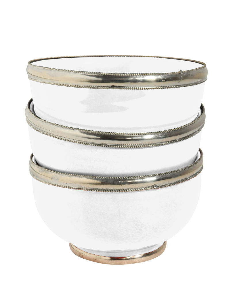 Ceramic Bowl w. Silver Trim, D12 cm, White