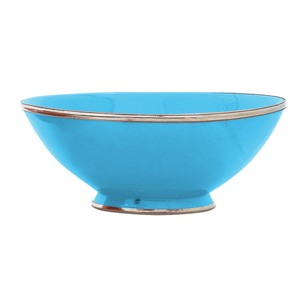 Ceramic Bowl w. Silver Trim, D30 cm, Aqua