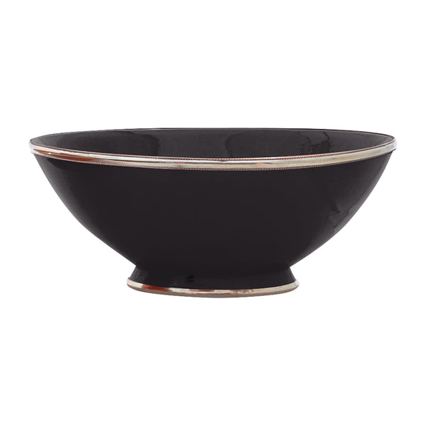 Ceramic Bowl w. Silver Trim, D30 cm, Black