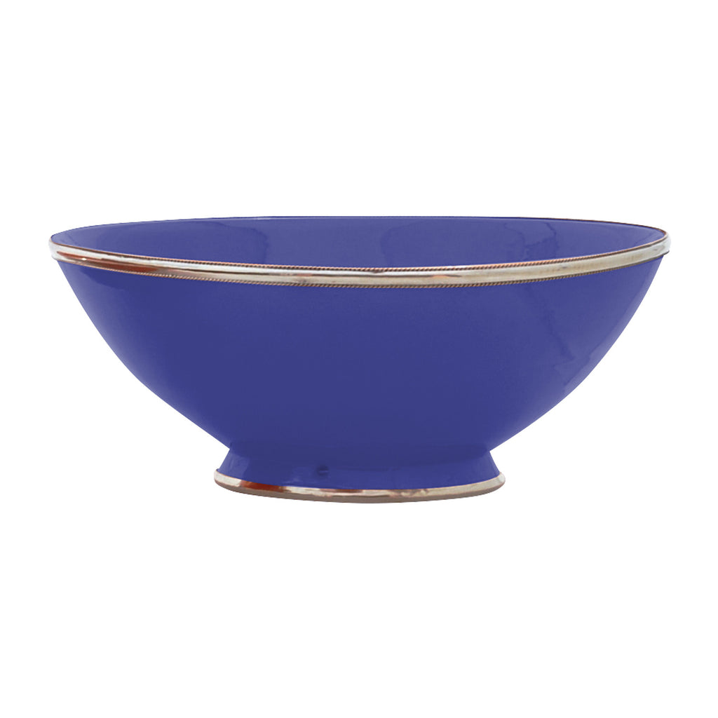 Ceramic Bowl w. Silver Trim, D30 cm, Cobalt Blue