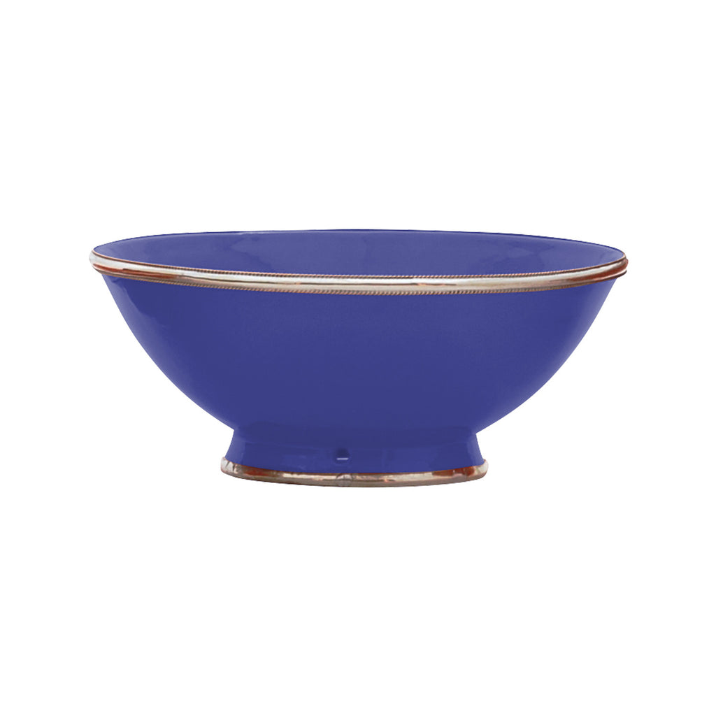 Ceramic Bowl w. Silver Trim, D25 cm, Cobalt Blue