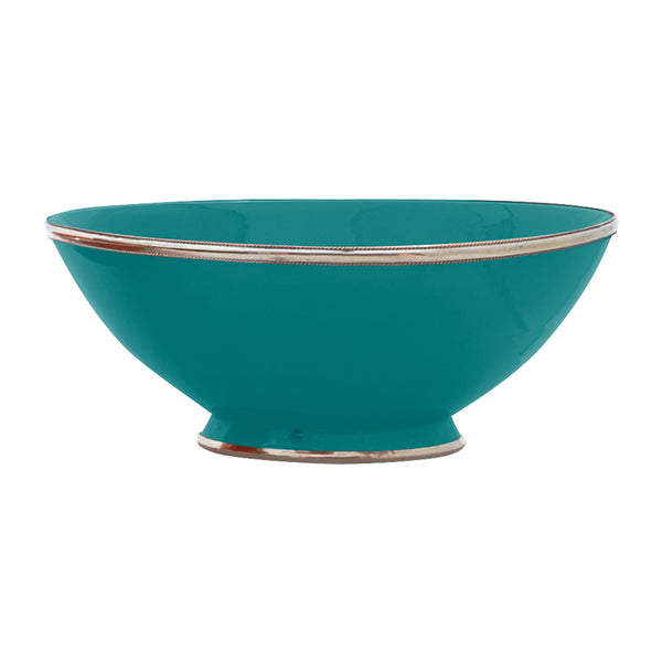Ceramic Bowl w. Silver Trim, D30 cm, Emerald