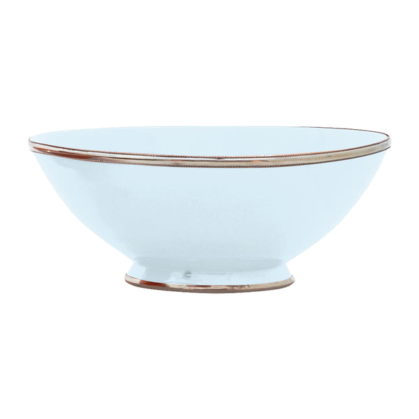Ceramic Bowl w. Silver Trim, D30 cm, Light Blue