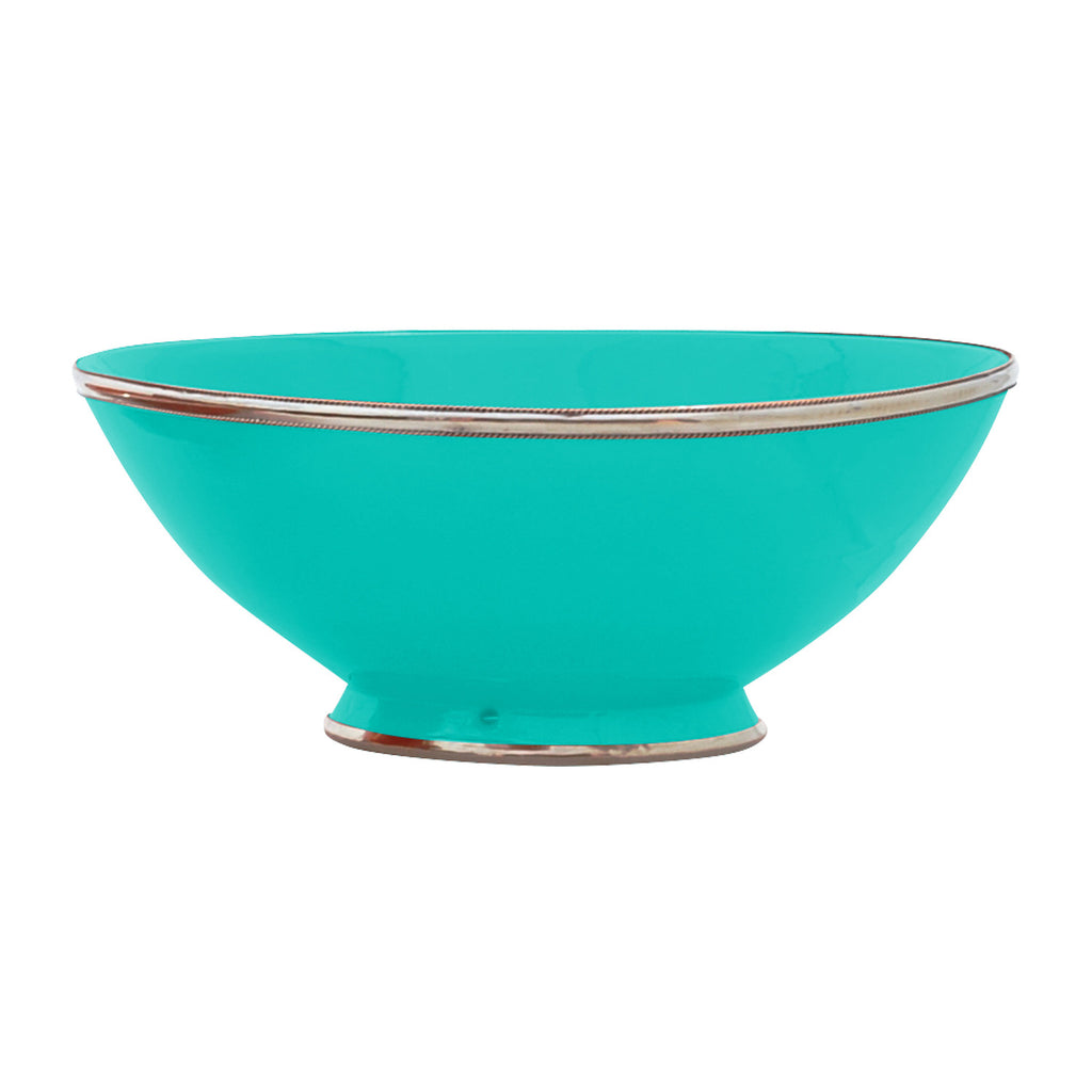 Ceramic Bowl w. Silver Trim, D30 cm, Ocean