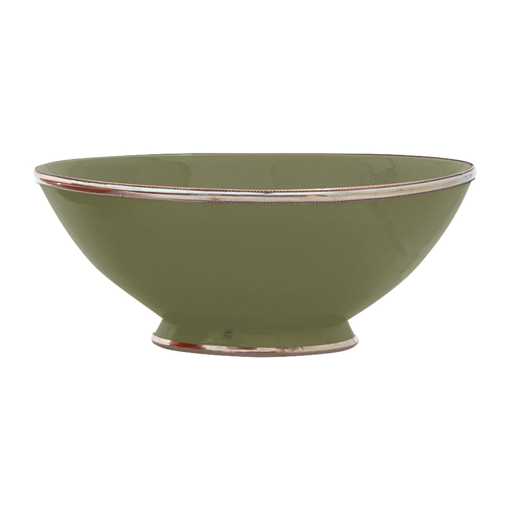 Ceramic Bowl w. Silver Trim, D30 cm, Olive Green