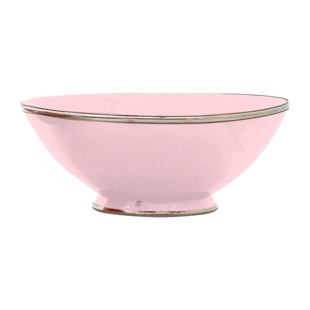 Ceramic Bowl w. Silver Trim, D30 cm, Pink
